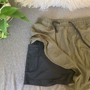 Dark Green Exercise Shorts (With Pocket!)